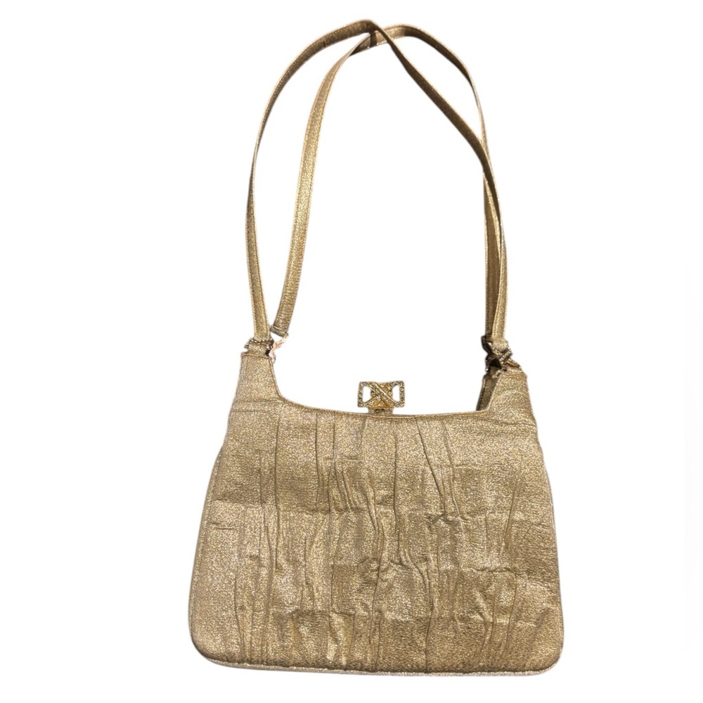Vintage Lou Taylor Gold Lame Fabric Purse With Secret Mirror